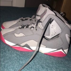 Gray and pink Jordans